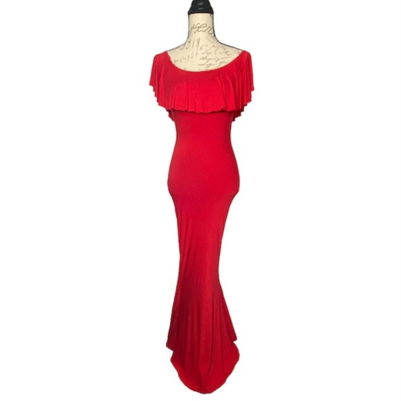 Jaide Dresses & Skirts - Jaide Clothing Slim Fit Bottom Flare Maxi Ruffle Stretch Dress Size Small